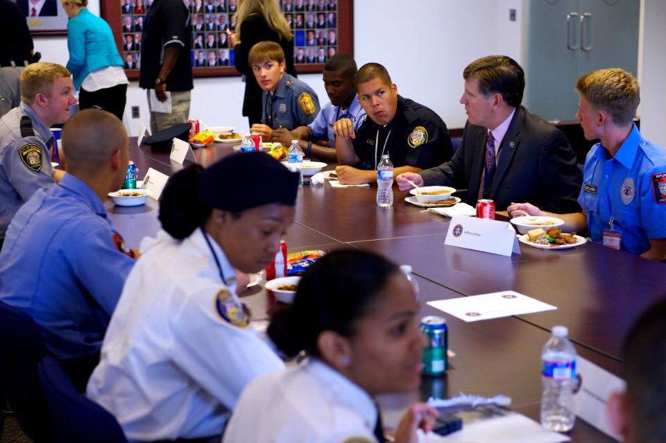 Law enforcement explorers from various agencies dine together during conference
