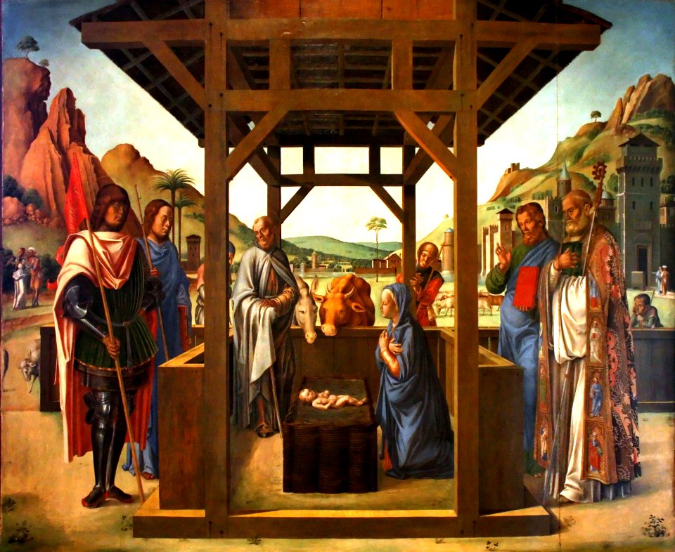 Lazzaro Bastiani - Natività tra i santi Giacomo ed Eustachio, Nicolò e Marco