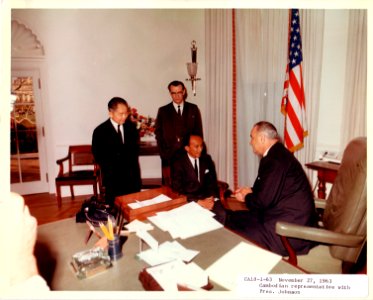 LBJ with diplomats 1963 photo