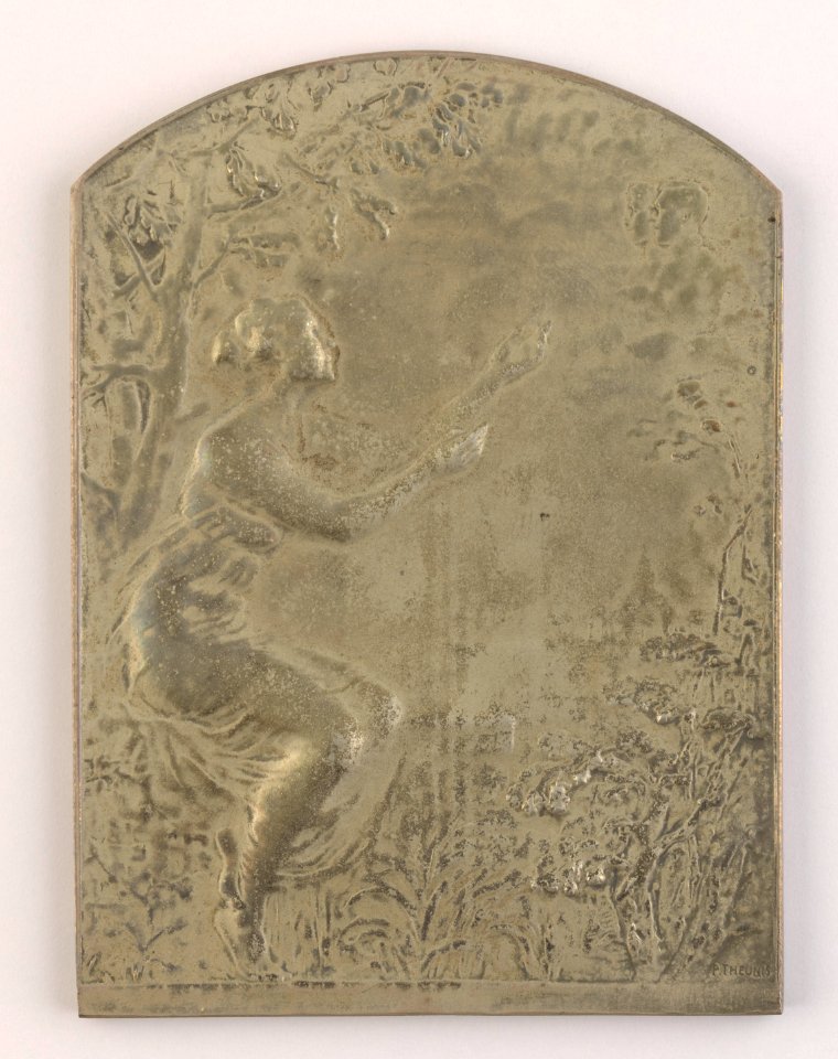 Le Personnel le la Cie du Gaz Section Ixelles à leur Collègue J. Destrebecq 1914, plaquette by Pierre Theunis, Belgium, 1919, Coins and Medals Department of the Royal Library of Belgium, 2Lef98-7 (recto)