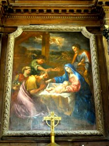 Le Bellay-en-Vexin (95), église Sainte-Marie-Madeleine, maître-autel, tableau de retable - Adoration des bergers