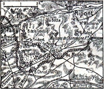 Le saillant allemand entre Tahure et la Butte du Mesnil