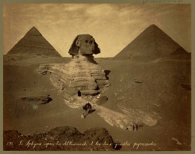 Le Sphynx apres les déblaiements et les deux grandes pyramides - Bonfils. LCCN2004666756 photo