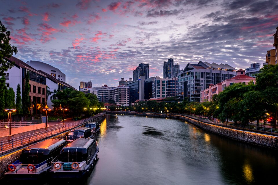 Boat lights sunset photo