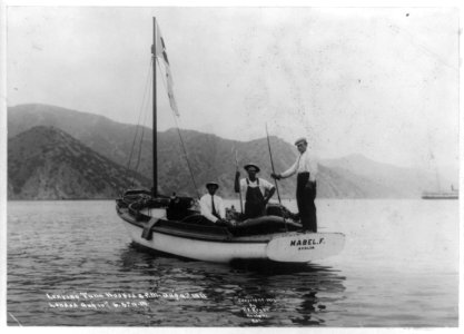 Leaping tuna hooked 2 p.m., Aug. 9, 1911. Landed Aug 10th, 6-57 am LCCN2002717913