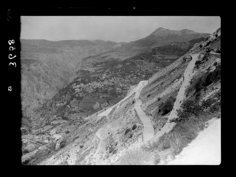 Lebanon. Ehden to cedars. Hairpin road to the cedars showing Bsherreh and Wady Kadisha LOC matpc.15469
