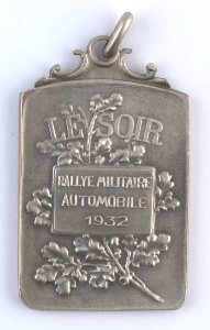 Le Soir Rallye Militaire Automobile, medal by Pierre Theunis, Belgium, 1932, Coins and Medals Department of the Royal Library of Belgium, 2N83 - 9 (verso)