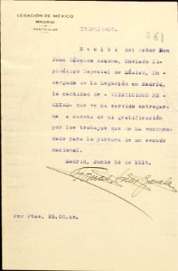 Legación de México en Madrid. Recibo