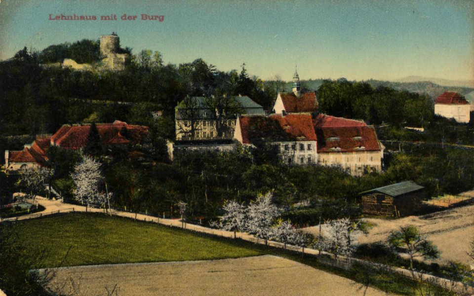 Lehnhaus, Schlesien - Stadtansicht mit Burg (Zeno Ansichtskarten)