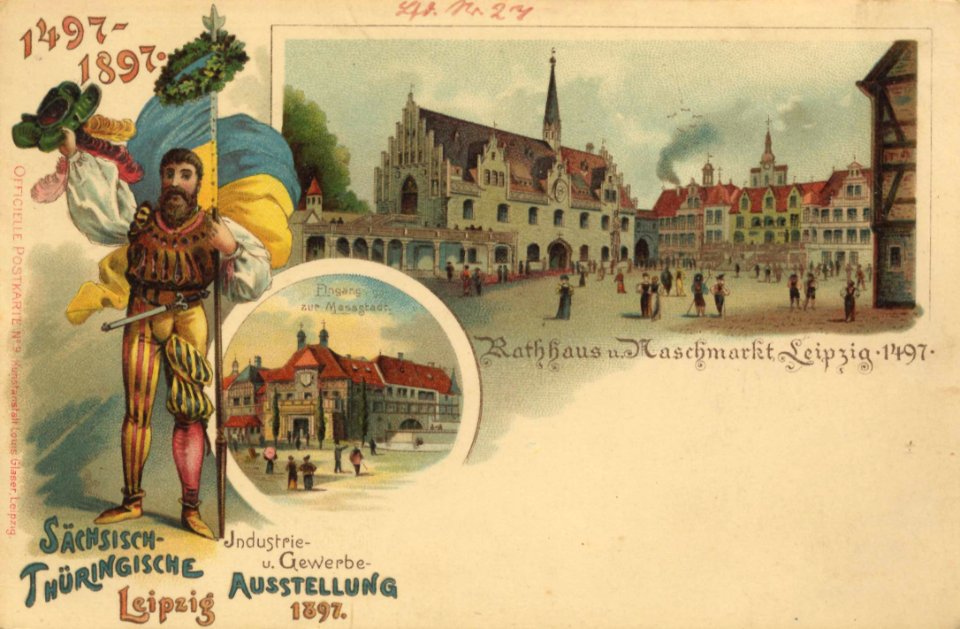 Leipzig, Sachsen - Eingang zur Messestadt; Rathaus und Maschmarkt (Zeno Ansichtskarten)