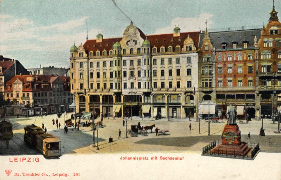Leipzig, Sachsen - Johannisplatz mit Sachsenhof (Zeno Ansichtskarten)