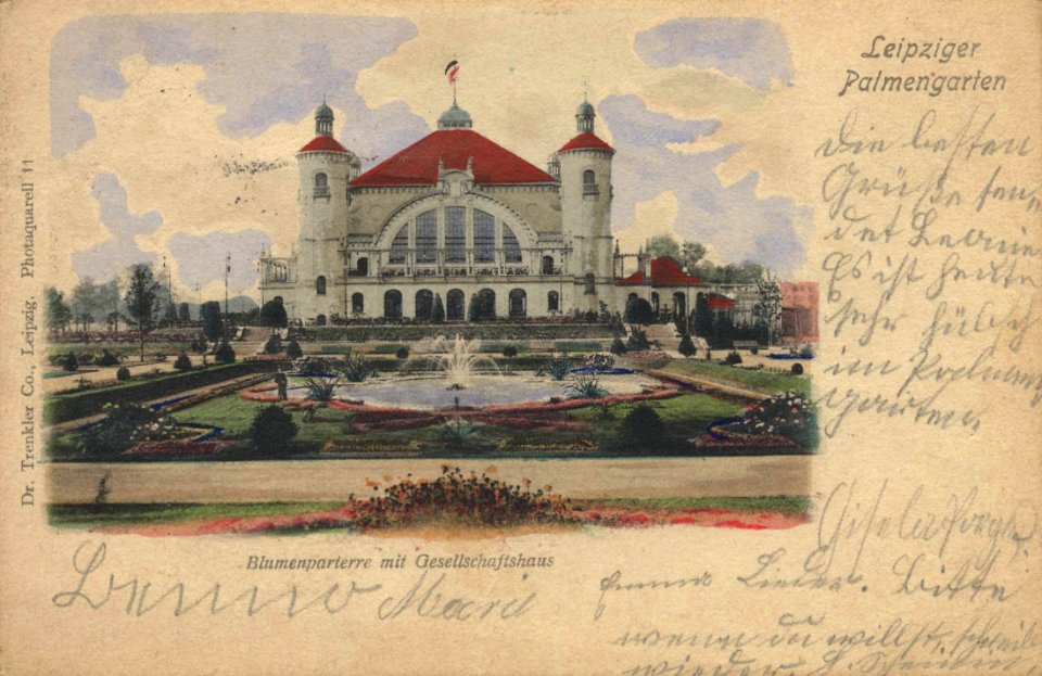 Leipzig, Sachsen - Palmengarten, Blumenparterre mit Gesellschaftshaus (Zeno Ansichtskarten)
