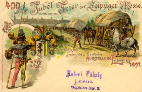 Leipzig, Sachsen - Industrie- und Gewerbe-Ausstellung 1897; Historische Ansicht und Wappen (Zeno Ansichtskarten)
