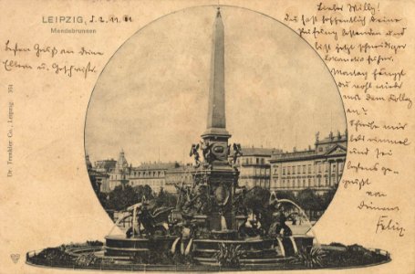 Leipzig, Sachsen - Mendebrunnen auf dem Augustusplatz (2) (Zeno Ansichtskarten)