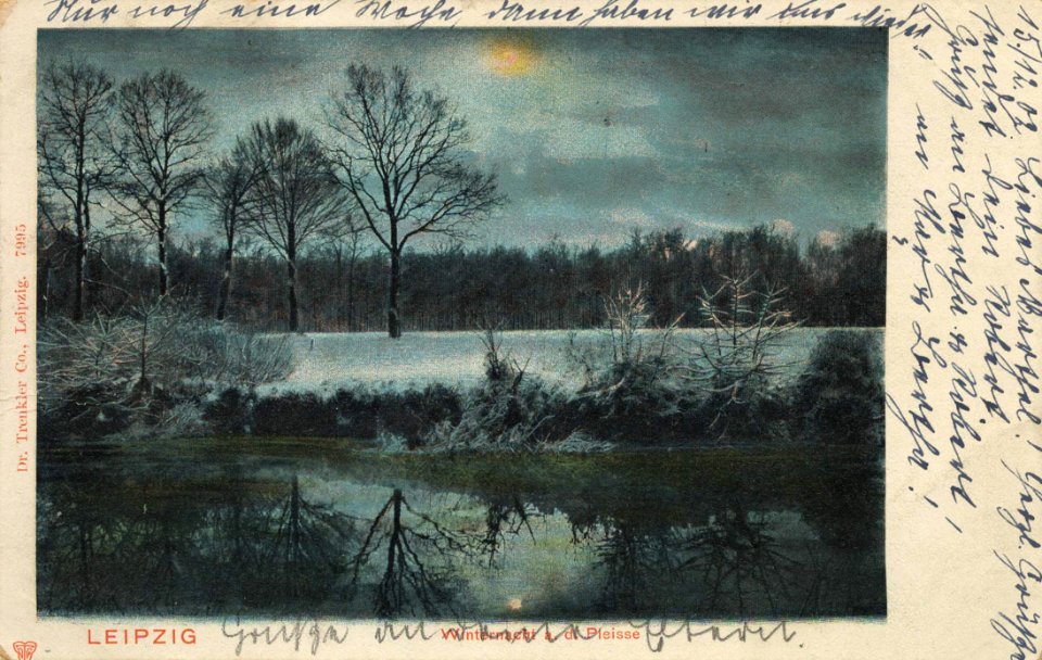 Leipzig, Sachsen - Winternacht an der Pleisse (Zeno Ansichtskarten)