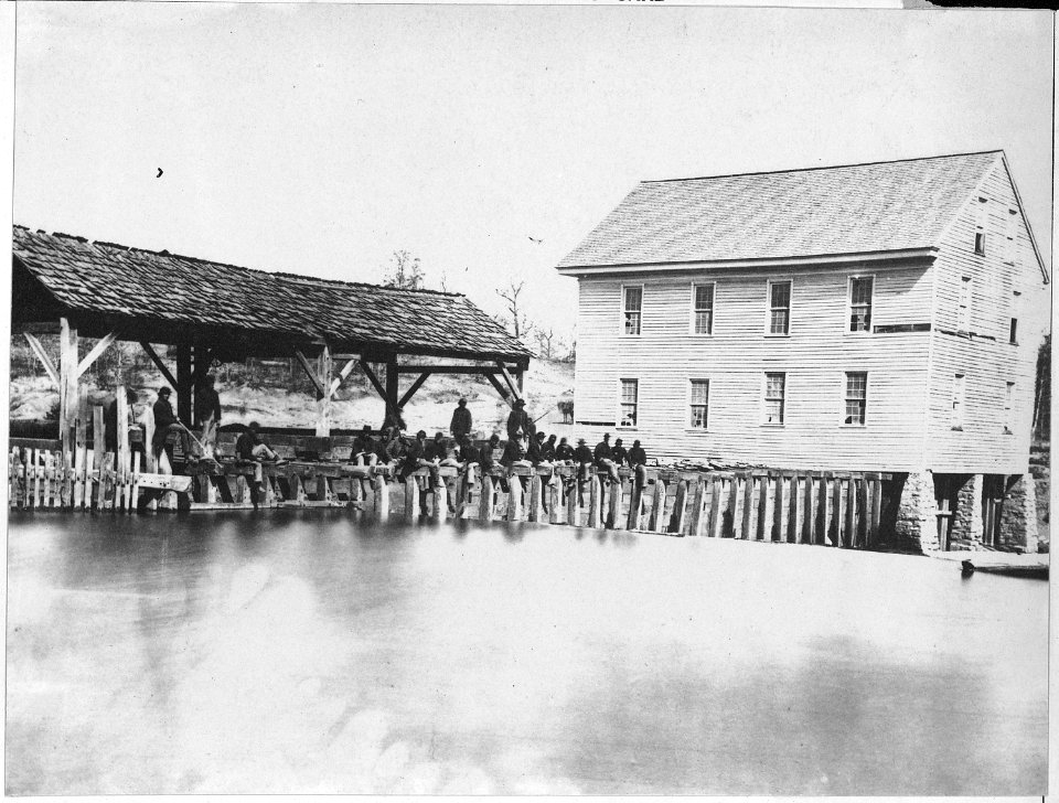 Lee and Gordon's Mills. (View of mill pond, raceway and rear of building.) - NARA - 530452