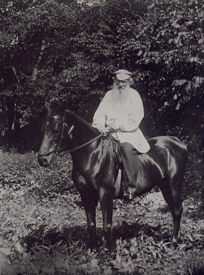 Leo Tolstoy riding a horse (K. Bulla, 1908)