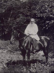 Leo Tolstoy riding a horse (K. Bulla, 1908)
