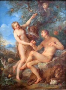 Adam and Eve before the Fall by François Le Moyne, oil on copper