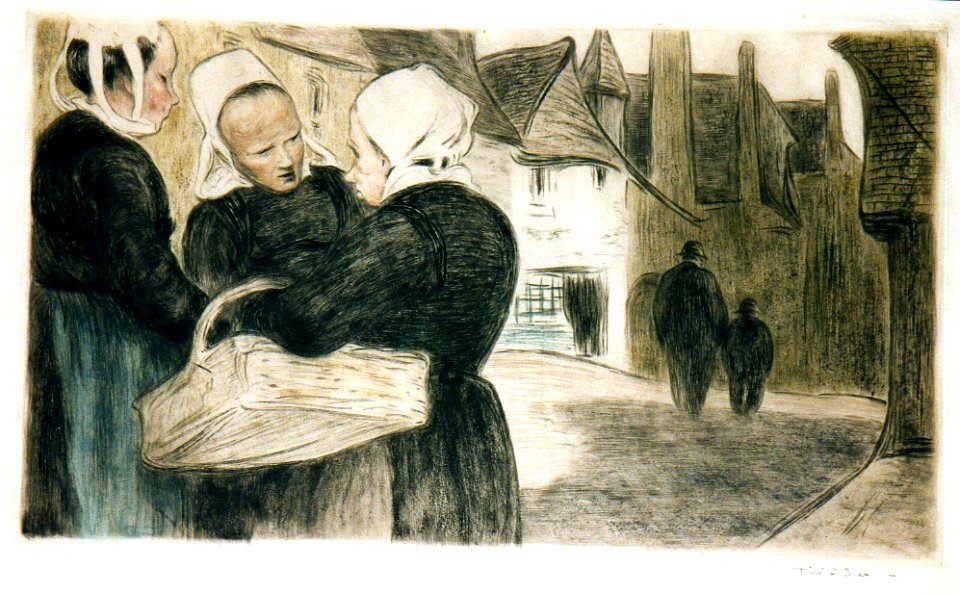 Les Commères, eau-forte (24 x 36 cm), Emile Malo-Renault(1870-1938)
