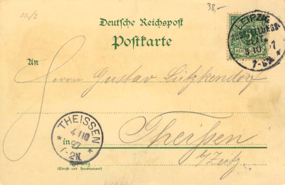 Leipzig, Sachsen - Industrie- und Gewerbe-Ausstellung 1897; Historische Ansicht und Wappen (back) (Zeno Ansichtskarten)