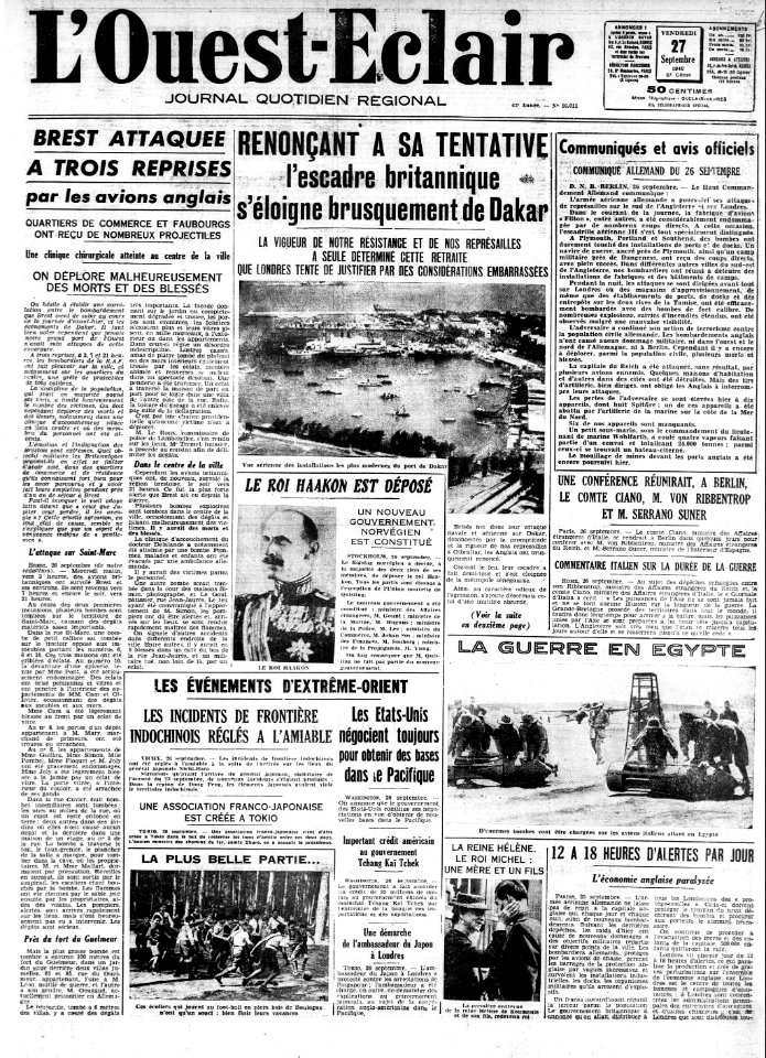 Les premiers bombardements de Brest Ouest-Eclair 29 septembre 1940 - Copie
