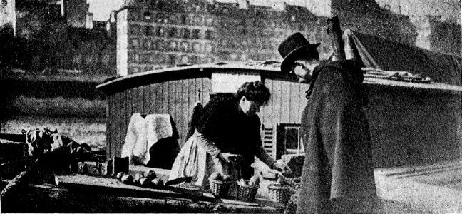 Les chalands chargés de pommes quai de l'hôtel de ville