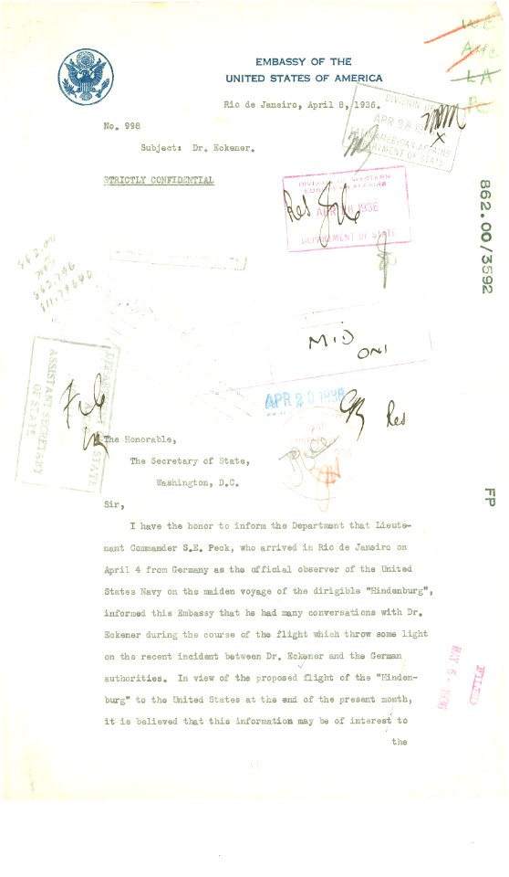 Letter from Hugh Gibson to Department of State Regarding the Hindenburg (Page 1 of 3) (5693796567)