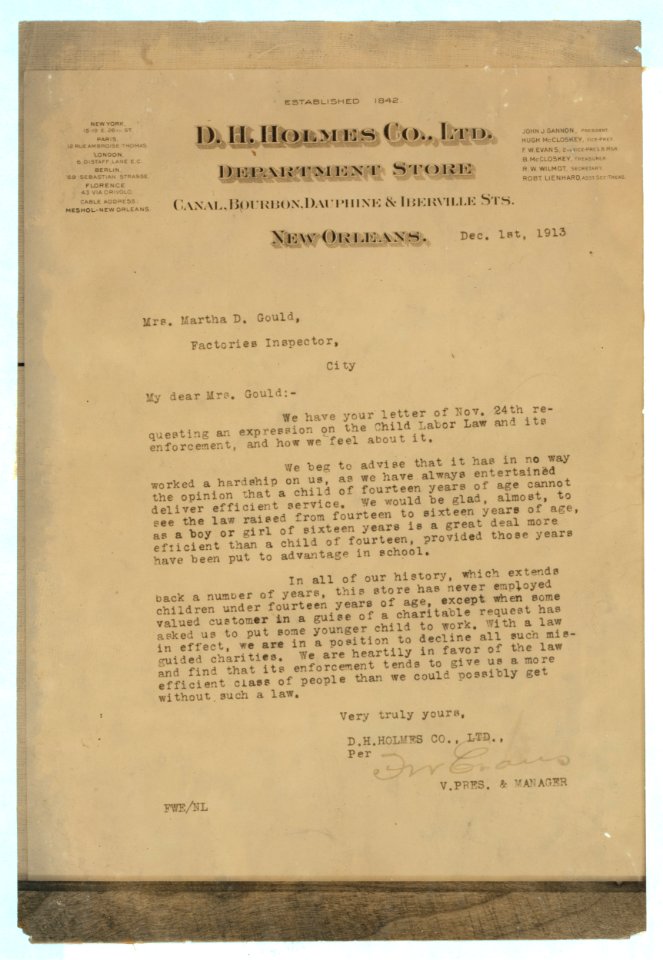 Letter from manager of a department store in New Orleans. LOC cph.3a46559