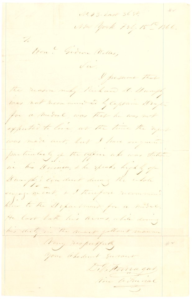 Letter to Secretary of the Navy Gideon Welles recommending a Congressional Medal of Honor for Coal Heaver Richard D. Dunphy LCCN2016649623