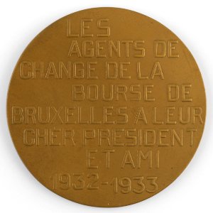 Les Agents de Change de la Bourse de Bruxelles à Leur Cher Président et Ami Emile Laport, medal by Pierre Theunis, Belgium, 1933, Coins and Medals Department of the Royal Library of Belgium, 2N91 - 24 (verso)