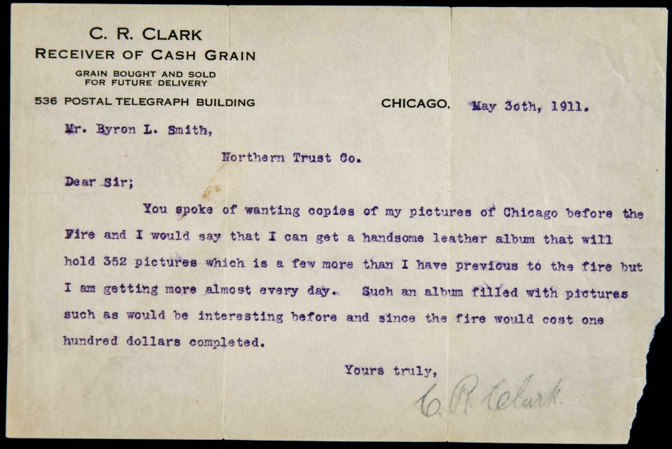 Letter from C.R. Clark to Byron L. Smith, regarding the photograph album, 1911 (NBY 1672)