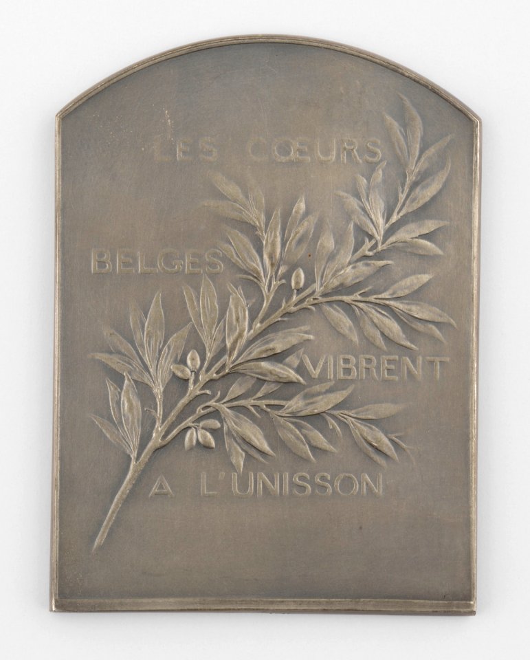 Les Coeurs Belges Vibrent à l'Unisson, plaquette by Pierre Theunis, Belgium, S.d., Coins and Medals Department of the Royal Library of Belgium, 2N115 - 3 (verso)