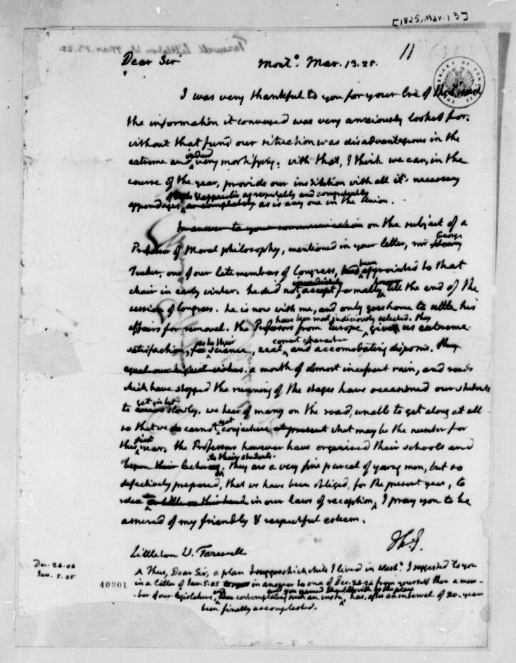 Letter from Thomas Jefferson to Littleton Waller Tazewell 1825
