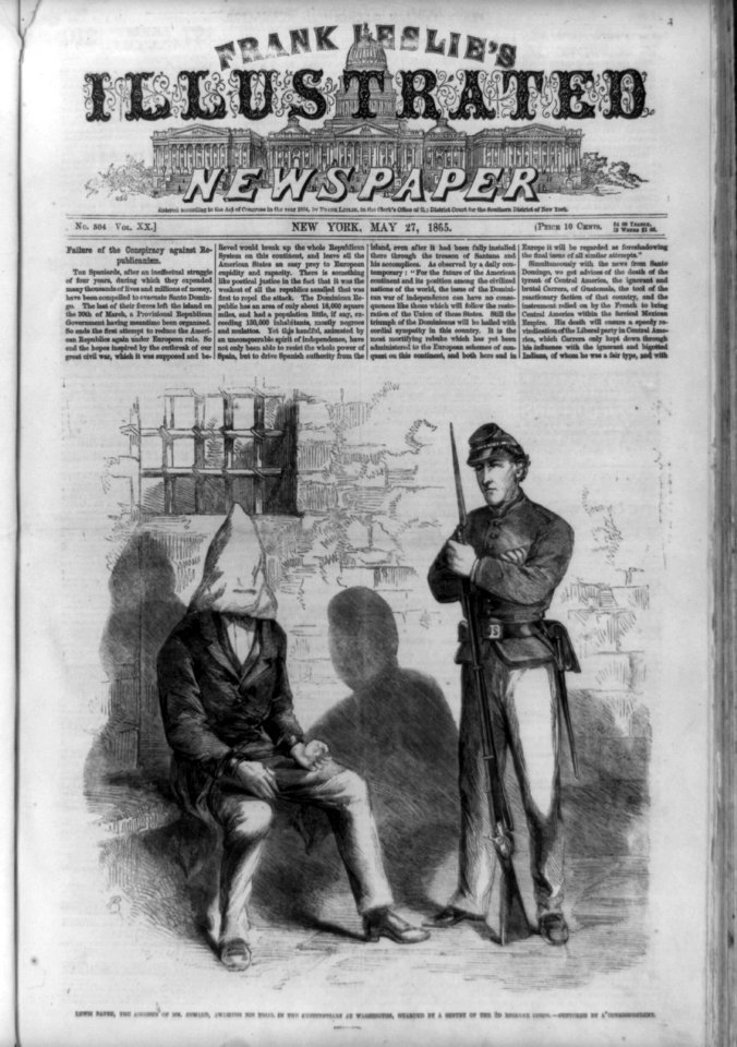 Lewis Payne, the assassin of Mr. Seward, awaiting the trial in the penitentiary at Washington, guarded by a sentry of the 2d Reserve Corps LCCN99613997