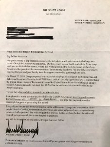 Letter sent to those with direct deposit after CARES Act photo