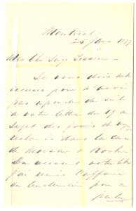 Lettre d'Antoine-Aimé Dorion à Ulric-Joseph Tessier 25 janvier 1877-1
