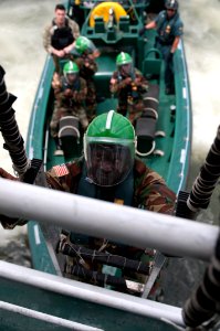 Liberian service members practice boarding the Spanish Civil Guard patrol ship Rio Segura March 8, 2014, in Dakar, Senegal, during exercise Saharan Express 2014 140308-N-QY759-237