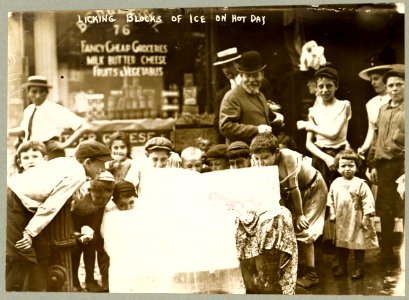 Licking blocks of ice on hot day LCCN97519053