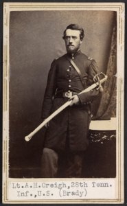 Lieut. A. H. Creigh, 28th Penn'a. Vols. - Brady's National Photographic Galleries, No. 352 Pennsylvania Av., Washington, D.C. & Broadway & Tenth Street, New York. LCCN2012650224