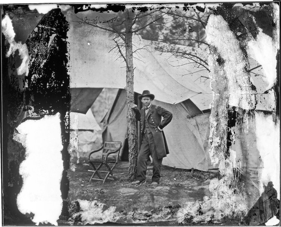 Lieutenant General Ulysses S. Grant Standing by a Tree in Front of a Tent, Cold Harbor, Virginia. (3995287533)