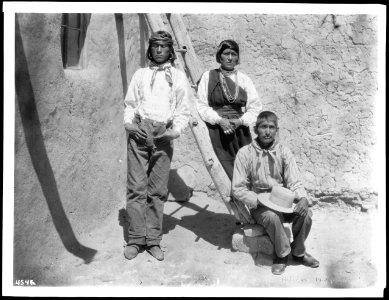 Lieutenant Governor Miller with his wife and brother at the Acoma Pueblo, New Mexico, 1886 (CHS-4546)