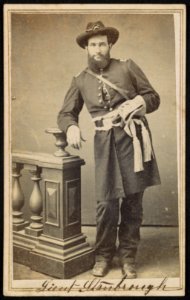 Lieutenant Solomon Stanbrough of Co. C, 5th Indiana Cavalry Regiment, Co. F, Battery D Tennessee Light Artillery, and 148th Indiana Infantry Regiment in uniform) - Huylar's, 395 Broadway LCCN2016649632
