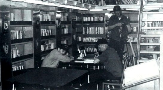 Library aboard USS Albany (CG-10), circa in 1977