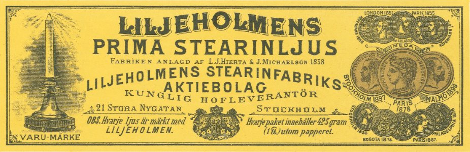 Liljeholmens stearinfabrik etikett