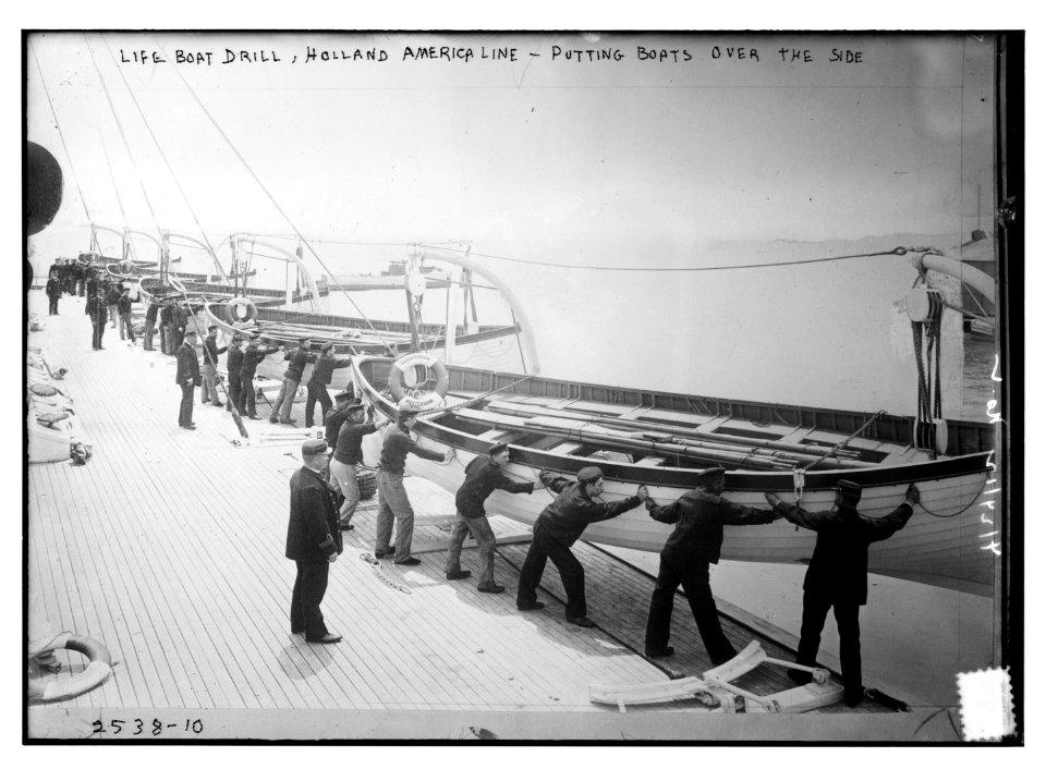 Life boat drill, Holland America Line - putting boats over the side LCCN2014691955