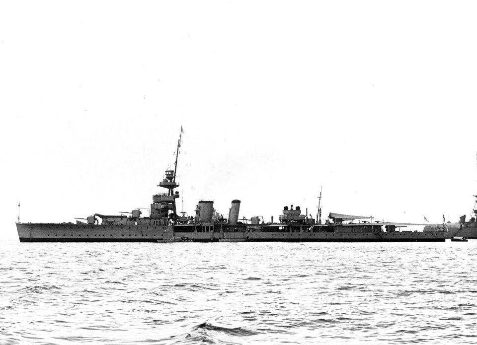 Light cruiser HMS Curacoa (D41) at anchor before the Second World War