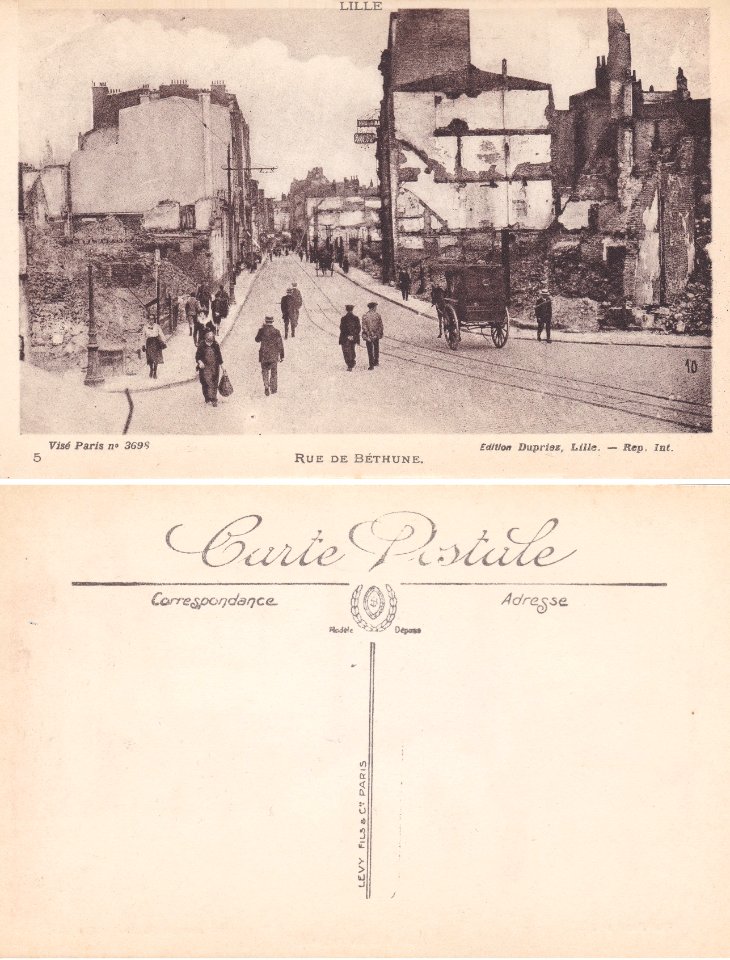 Lille — Rue de Béthune - Ruines de la Grande Guerre (vº- rº)