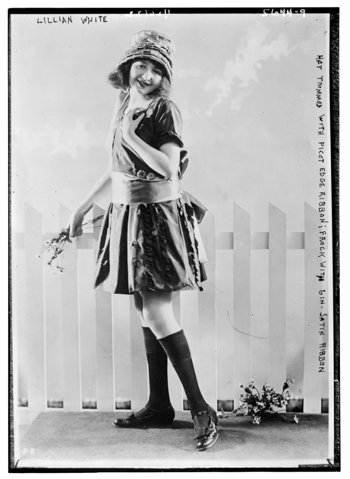 Lillian White - Hat trimmed with picot edge ribbon, frock with gin. satin ribbon LCCN2014713842