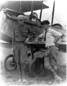Lindbergh and Harlan Bud Gurney standing by plane at Lambert Field, St.Louis, Missouri LCCN2002722129